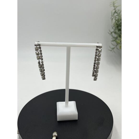 Diesel Designer Signed Stainless Steel Long Square Studded Dangle Earrings - Picture 15 of 15